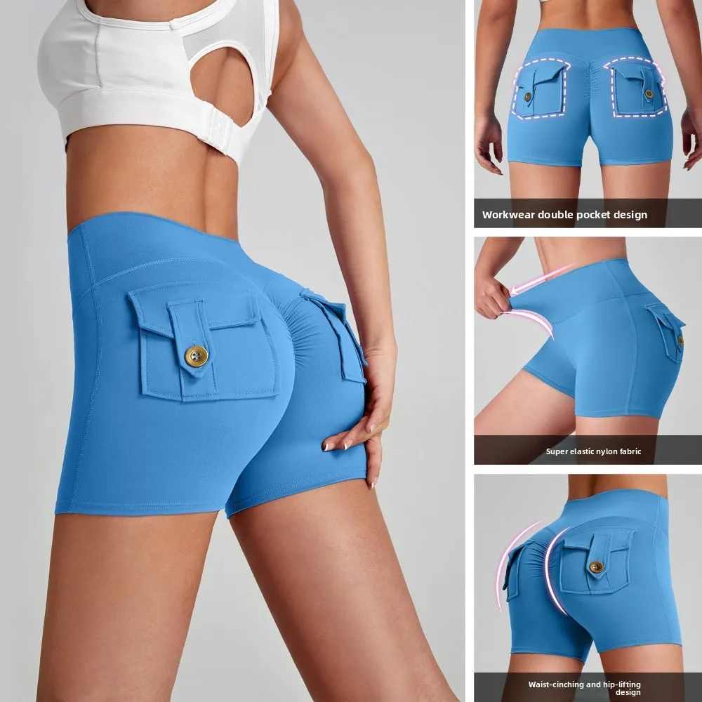 Nuevos pantalones cortos de cintura alta color melocotón, pantalones cortos de Yoga transpirables de secado rápido, pantalones cortos de Fitness para ejercicio - imagen 5