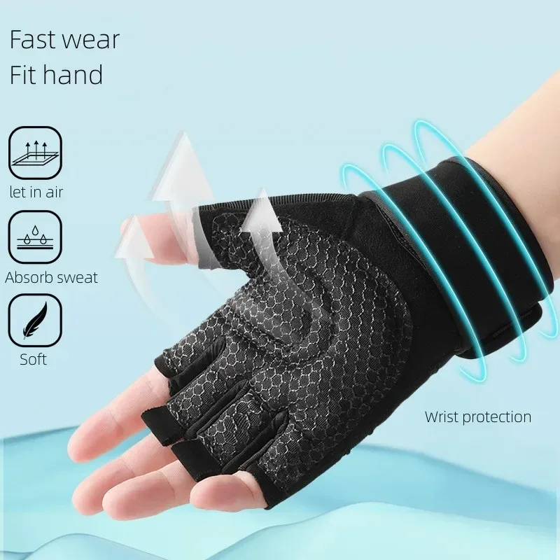 Guantes tácticos de medio dedo con soporte para muñeca, protección antideslizante para callos, para ciclismo, pesca, gimnasio, entrenamiento con mancuernas - imagen 5