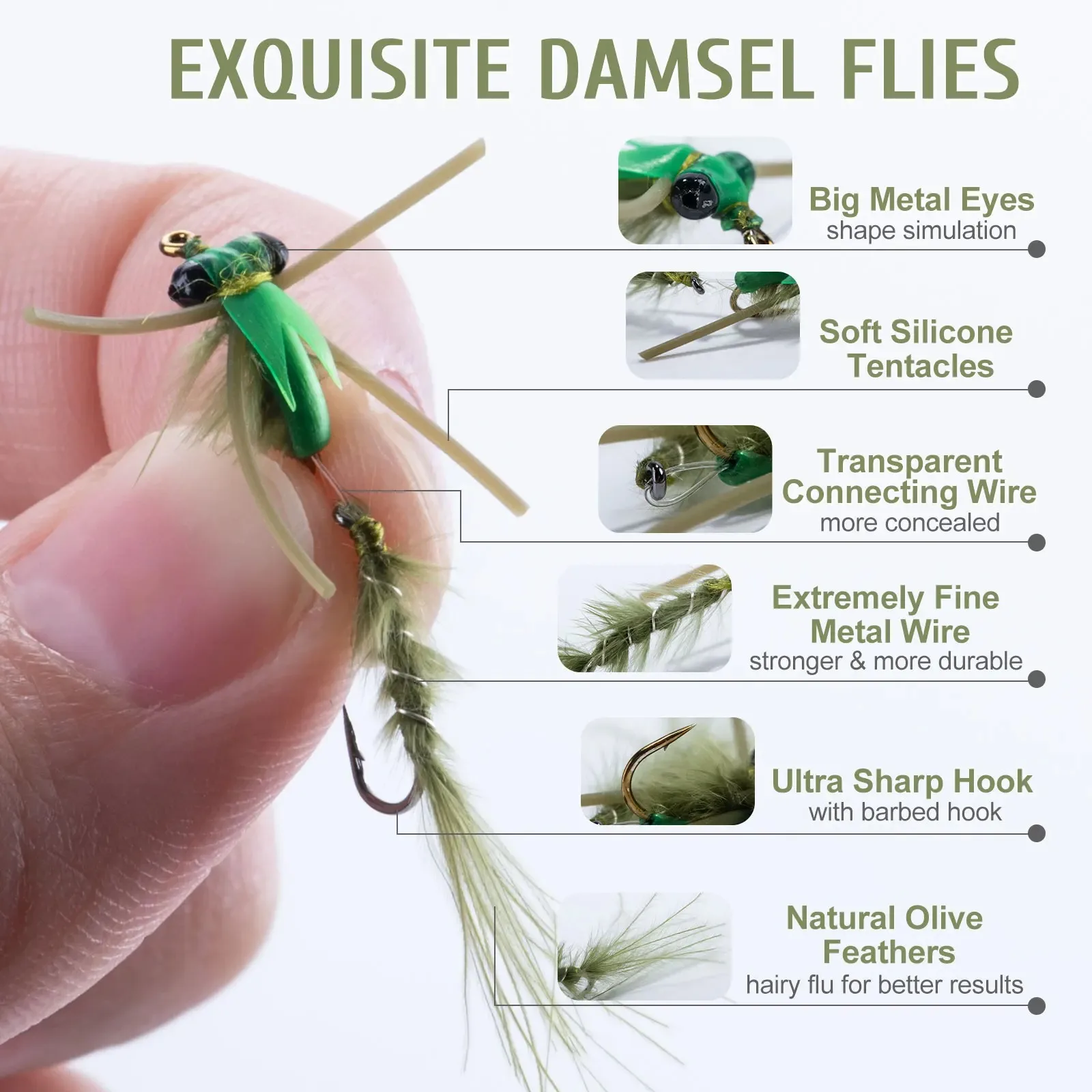 Goute Juego de anzuelos doble para pesca de mosca trucha y perca - imagen 3