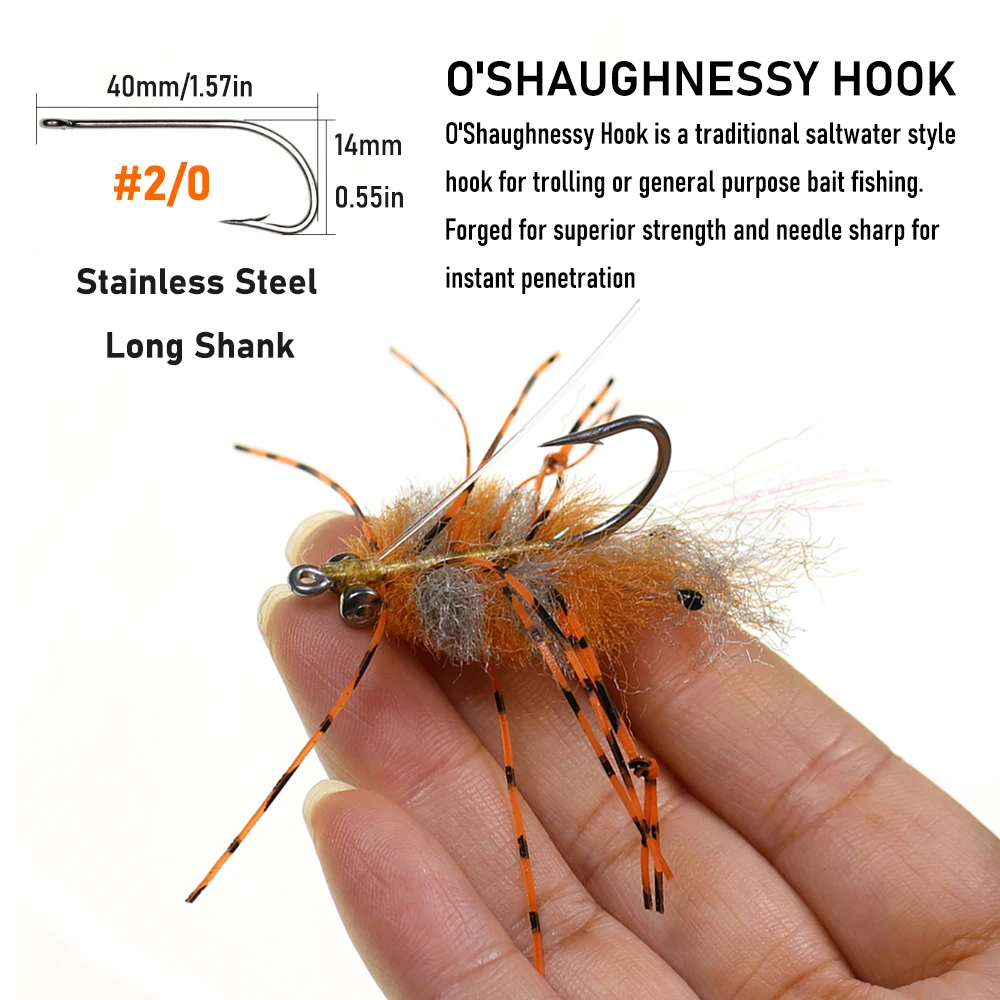 Wifreo # 2/0 cangrejo camarón mosca mancuernas ojos gancho de acero inoxidable cuerpo de fibra EP pesca con agua de mar patrones de mosca permiso Bonefish señuelo - imagen 4