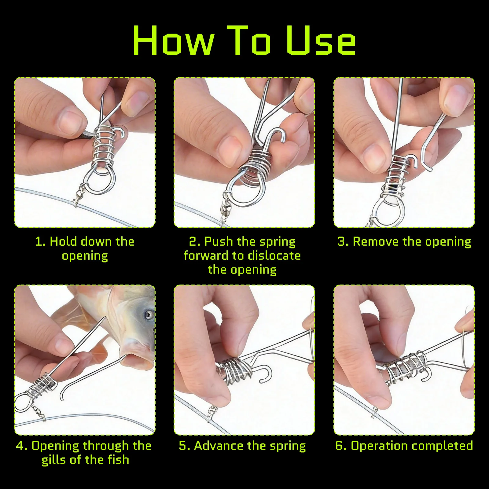 Sujetapeces acero inoxidable – Cuerda roja con clip para pesca en vivo - imagen 5