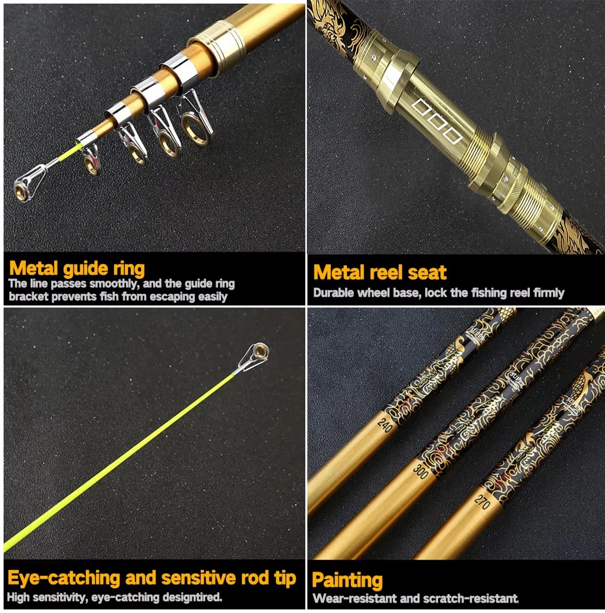 Caña de pescar telescópica de mar de 2,1-3,6 m, caña de pescar portátil anticorrosión para Baitcasting, 5/5/6/6/7 secciones para aparejos de pesca de mar de agua salada - imagen 2