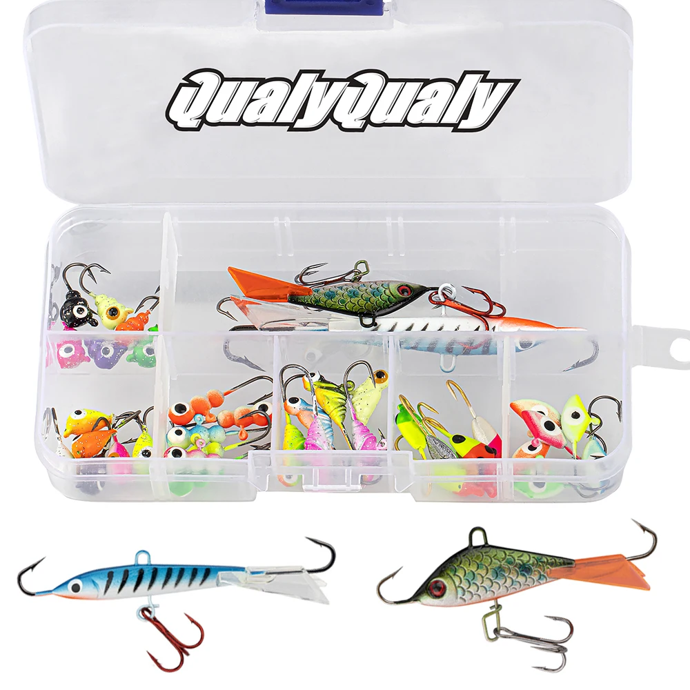 Kit de Señuelos de Pesca en Micro hielo, 38 Uds., 1,1g-10g, cabeza de anzuelo luminosa, juego de cebos de pesca para Walleye Crappie, Kit de anzuelos de pesca