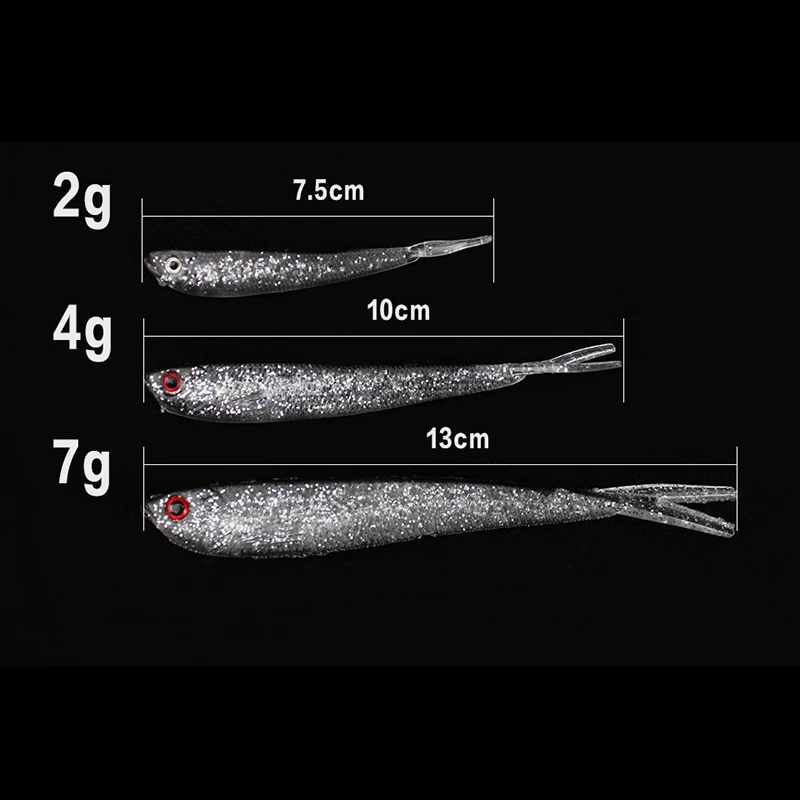 5 uds Swimbait de plástico suave T T T T Tail Shad señuelo suave Bass Shad cebo Shad Minnow Swim Bait para lubina trucha Walleye Crappie - imagen 4