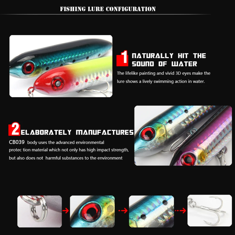 Señuelos de Pesca con lápiz flotante, 96mm, 12,2g, cebo Artificial de agua superior, Wobbler de Pesca para carpa, equipo de Swimbait para caminar al perro - imagen 3