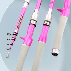 Caña de pescar telescópica carbono ultraligera rosa spinning y casting