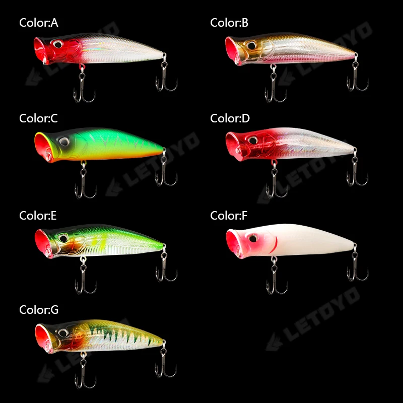 LETOYO Señuelos de Pesca flotantes 8,5g 16g revestimiento láser Artificial cebos duros Topwater Poppers Bass Pike Wobbler Popper señuelo