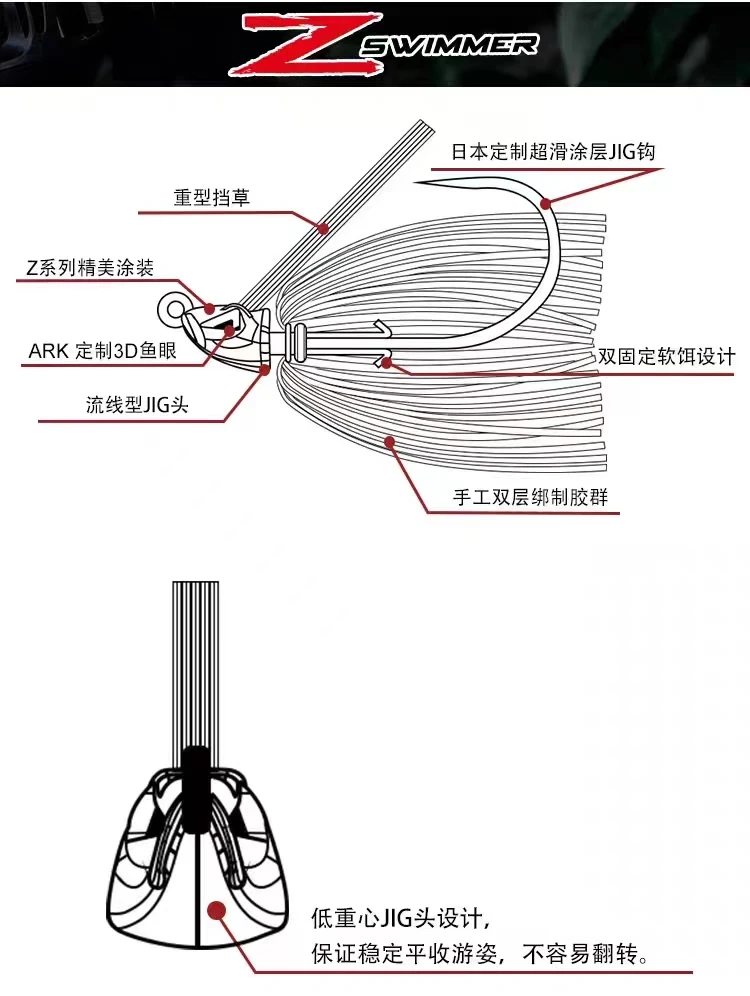 American ARK Nuevo SWIM JIG Z SWIMMER Serie 10,5g Grupo de goma de retención de césped resistente Gancho personalizado JIG - imagen 5