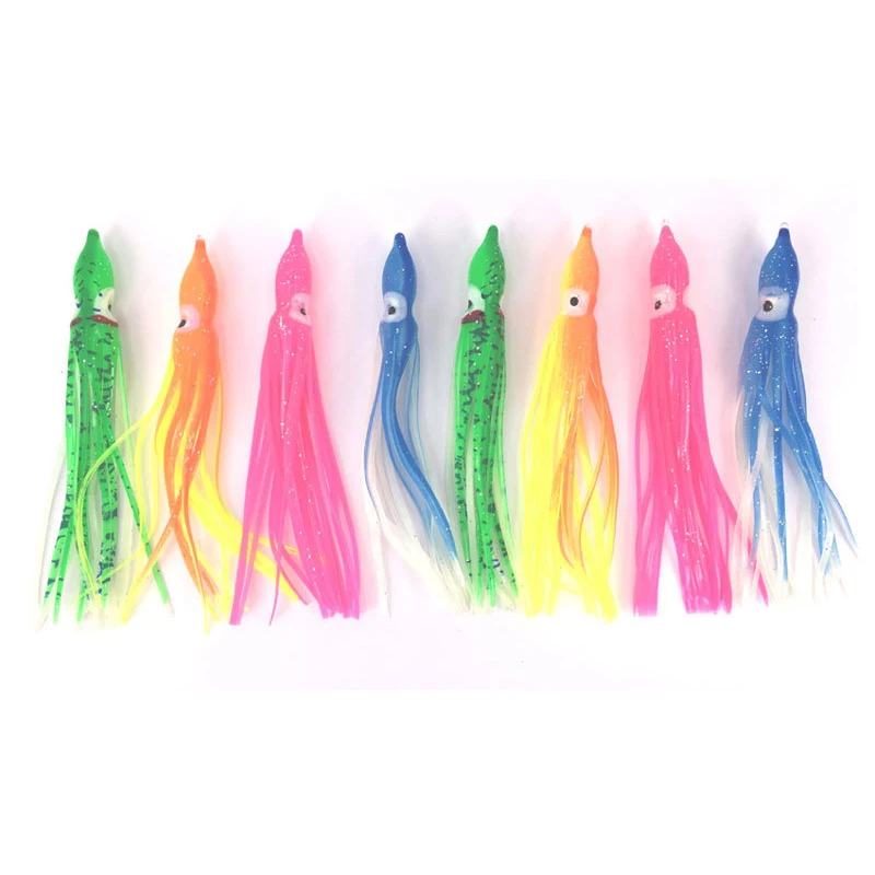 Señuelo suave y luminoso de pulpo para Pesca nocturna, cebo Artificial para atún, faldas de Squit de goma brillante, 5cm/100 cm/9cm, 7,5 unidades por lote - imagen 3