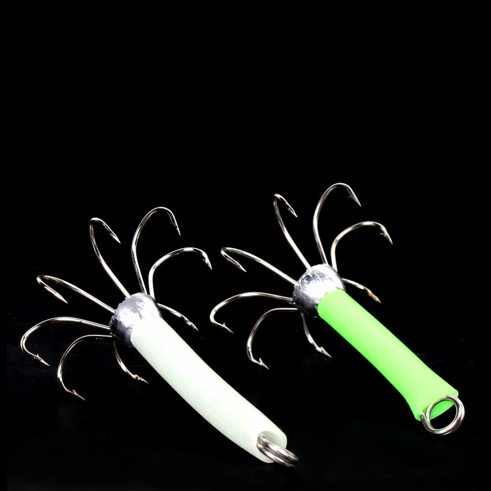 1 Uds 8,7 G plástico verde luminoso calamar anzuelos 8 agujas cebos de calamar fuerte brillo sepia anzuelo de pesca cebo anzuelo de mar - imagen 4