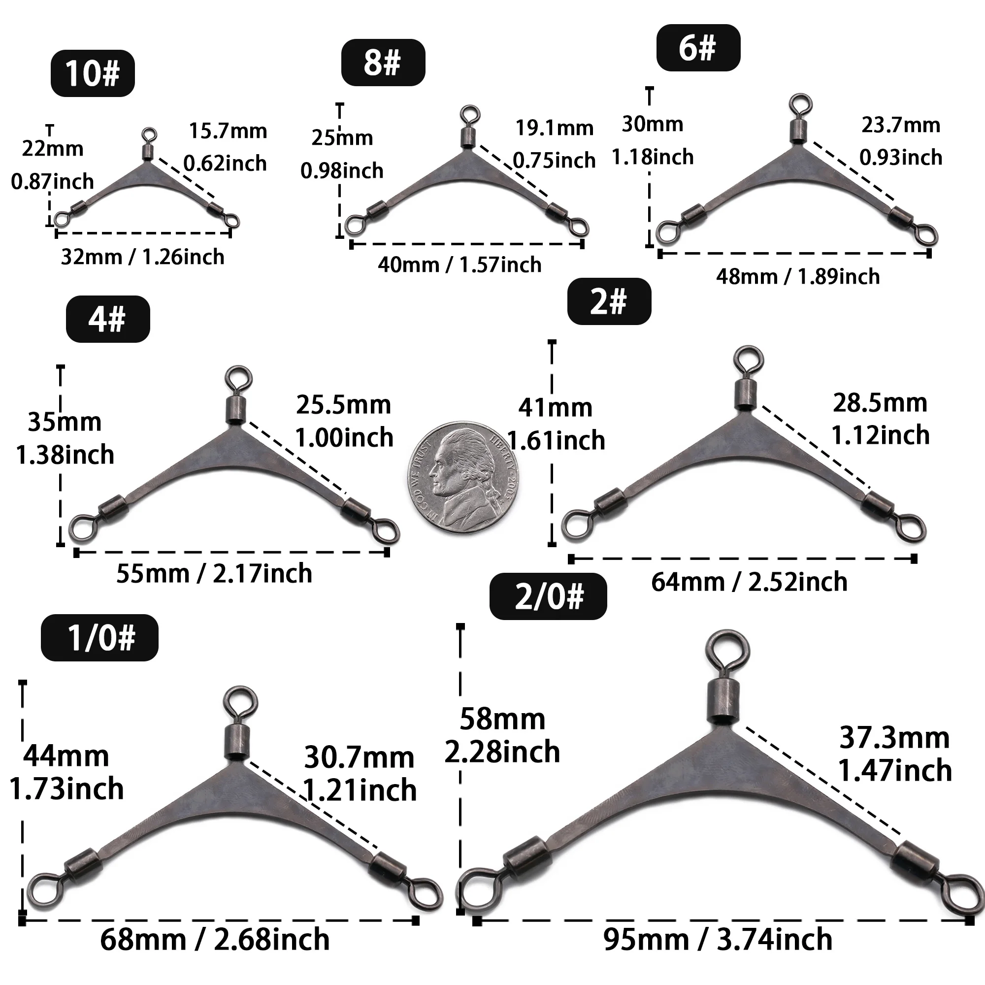Aparejos de pesca giratorios de 3 vías, 15 ~ 60 uds., barril rodante para pesca en agua salada, conector de línea cruzada giratoria de pesca Triple con giro en T - imagen 3