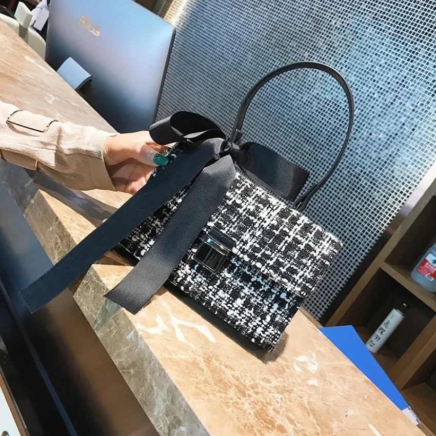 Bolso cuadrado pequeño de mano con lazo para ir al trabajo, bandolera cruzada de un solo hombro a la moda, Retro, a la moda