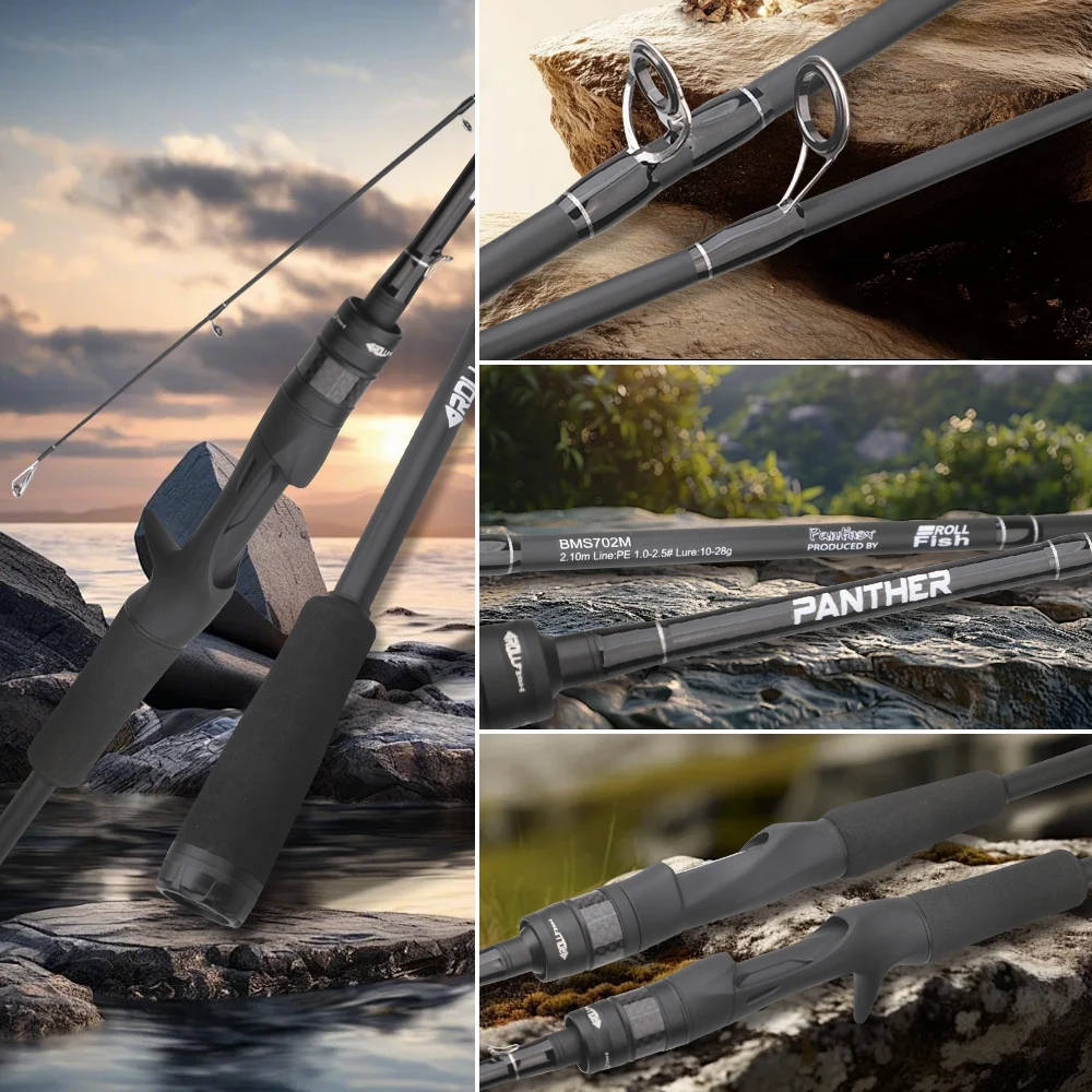 ROLLFISH-caña de pescar SpinningCasting de fibra de carbono, potencia media, acción rápida, pesca ligera de agua dulce y salada, línea de PE de 100m - imagen 4