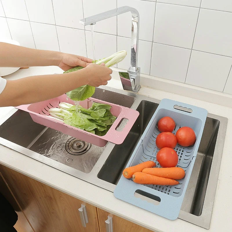 Escurridor de platos ajustable, escurridor para fregadero, lavado de frutas y verduras, estante de secado de plástico, organizador de accesorios de cocina - imagen 5