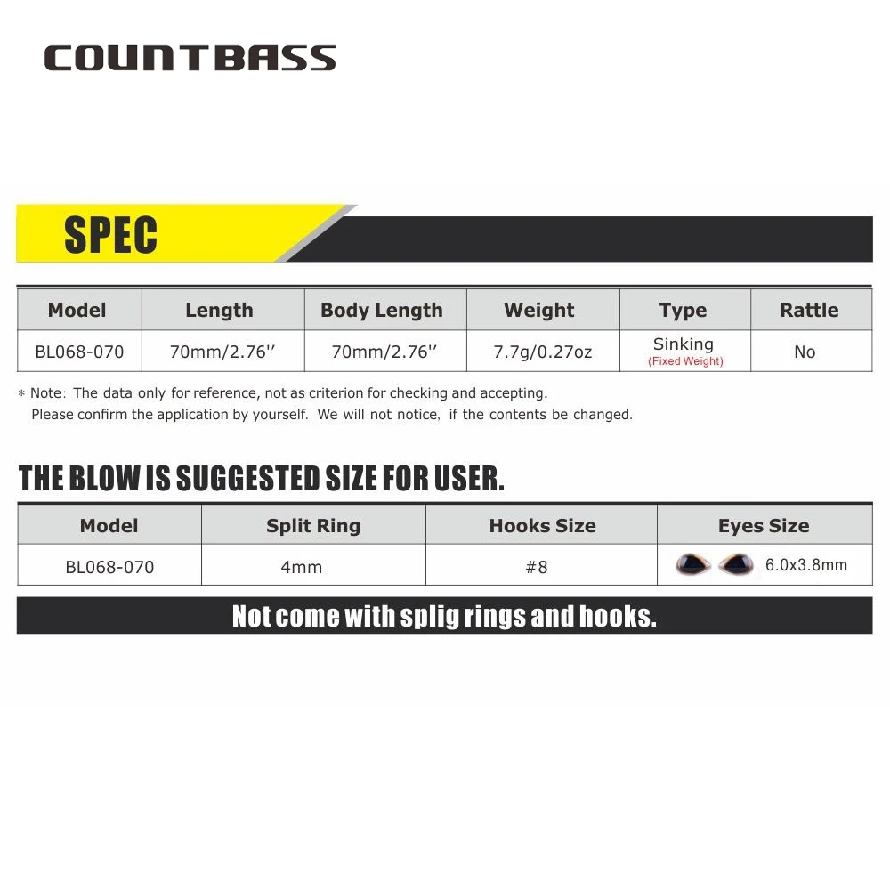 Countbass 10 Uds. Señuelos duros en blanco 70mm/2,8 "7,5g/0,27oz peso fijo lápiz que se hunde, Popper, cebo de pesca sin pintar, cebo duro