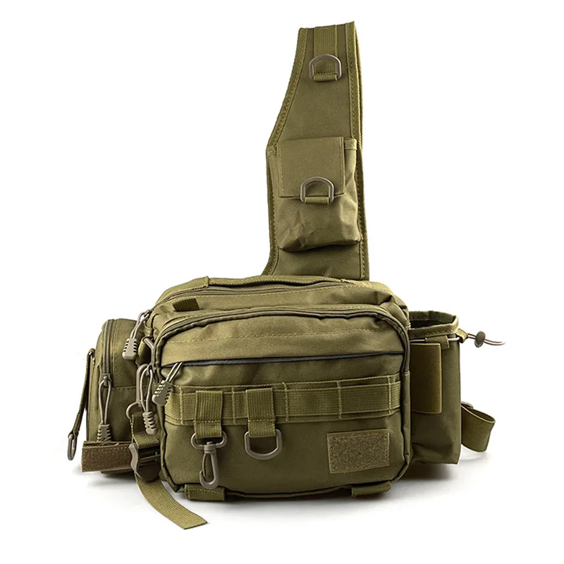 Bolso de hombro de pesca, riñonera de pesca multifuncional, nailon 600D, grande, multibolsillo, impermeable para deportes al aire libre para montar - imagen 2
