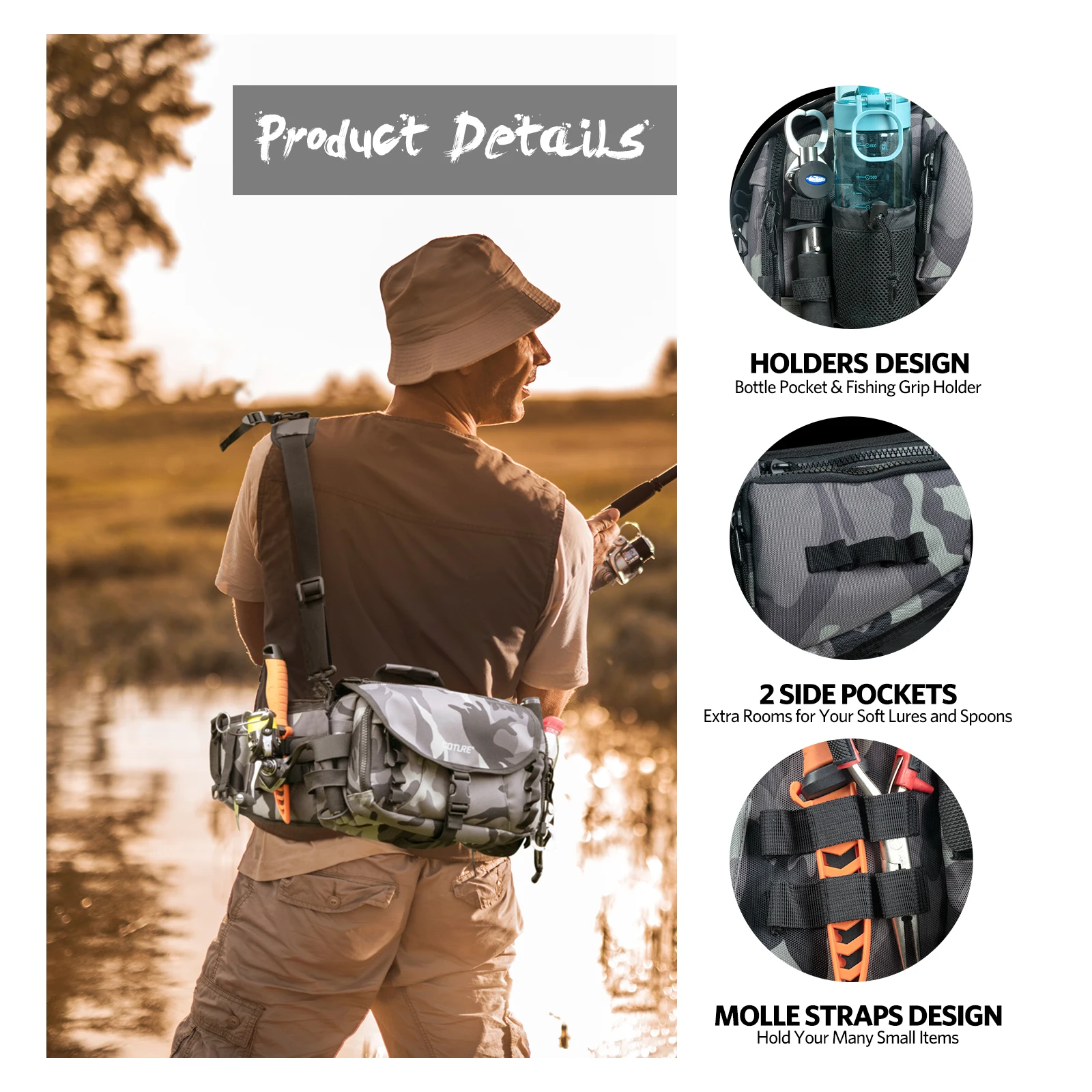 Goture-Bolsa de pesca multifunción, resistente al desgaste, resistente a los arañazos, de tela Oxford, para pesca, senderismo y ciclismo - imagen 4