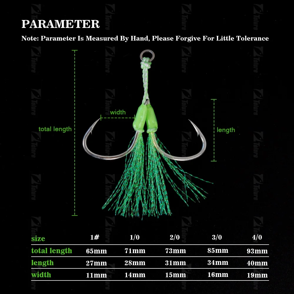 TOLU 10 ganchos de asistencia de cola de plantilla de metal 1-4/0 #   Anzuelos de pesca con línea de PE, anillo sólido de pluma, alambre de acero incorporado para pesca Uv - imagen 2