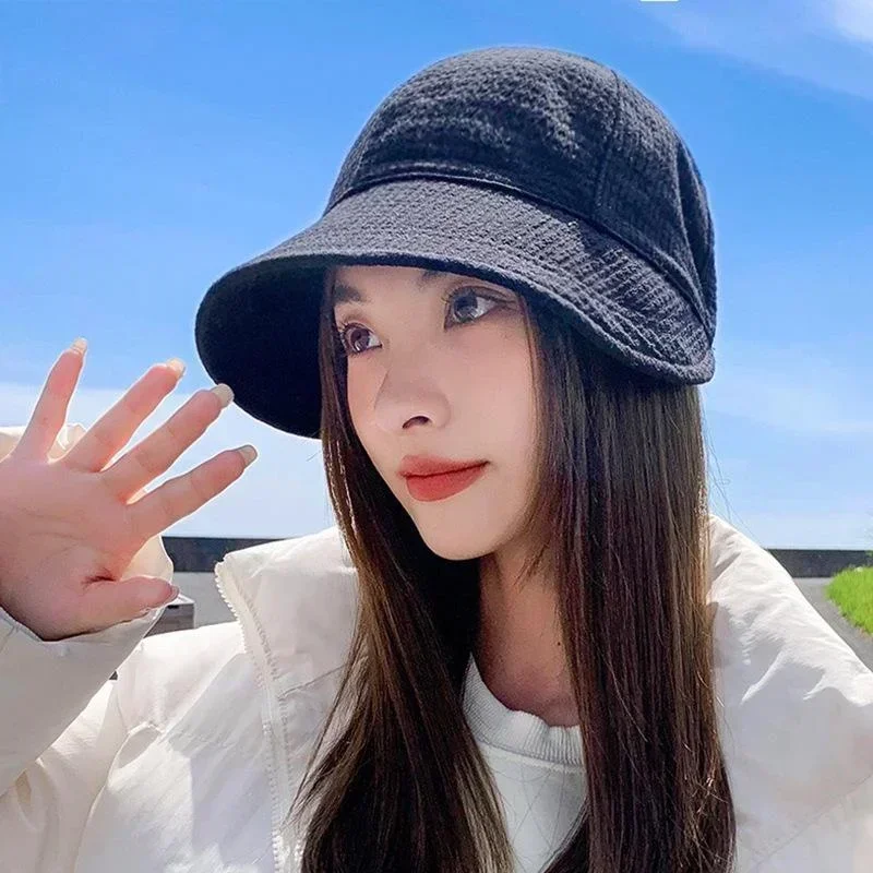 Sombrero para el sol de verano de Color sólido, sombrero de cubo de ala ancha plegable, gorras panamá ajustables para playa al aire libre, gorra de pescador con cola de caballo para mujer - imagen 4