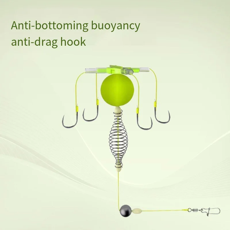 Jaula para cebo de pesca con gancho de cuerda, cuatro ganchos, línea de acero al carbono, alimentador de grupo, flotador de plomo, herramientas para jaula de cebo de primavera, 2025 - imagen 2