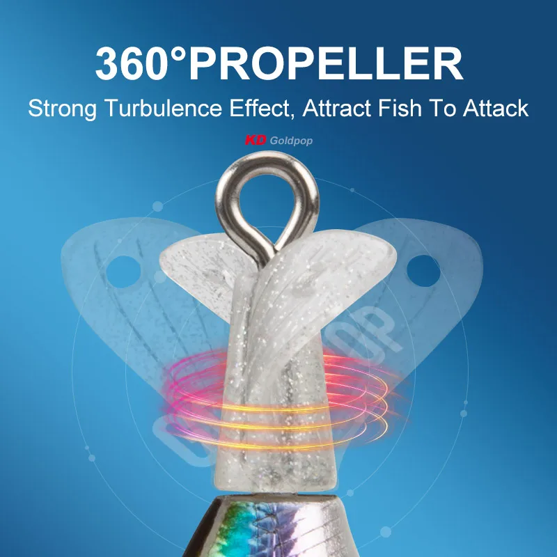 Kingdom Goldpop-señuelo de pesca con hélice, 35mm, 5,5g, 9g, flotante y hundido, manivela de cola giratoria, Swimbait duro Artificial para Lucio - imagen 5