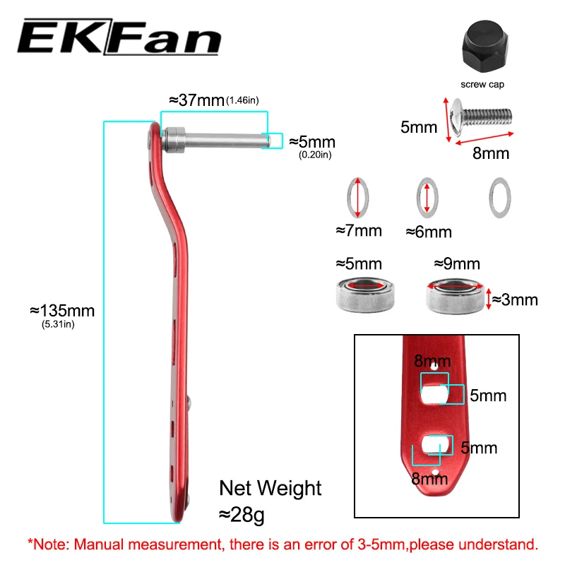 EKFan-mango de aleación con agujeros dobles, eje de 5MM, 135MM de longitud, rodamientos de 5x9x3MM para carrete de daswa Bastcast DIY - imagen 5