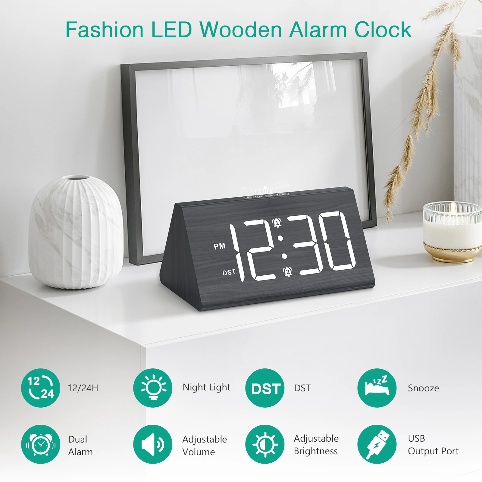 Despertador LED ORIA – Digital de madera con iluminación colorida - imagen 5