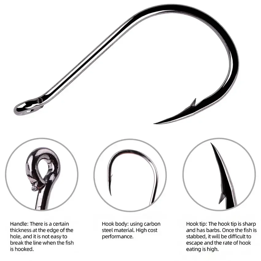 Juego de anzuelos de pesca, caja de 50/100/150 Uds., 5 series, anzuelo de pesca de un solo círculo de acero rico en carbono, pesca con mosca, anzuelos de carpa con púas Jip - imagen 4