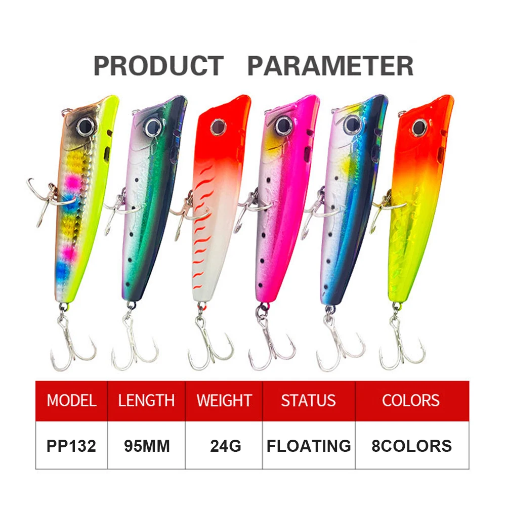 Señuelos de Pesca Popper Wobbler de fundición larga, cebo duro Artificial, Topwater, accesorios de pesca, PP132, 9,5 cm, 24g - imagen 4