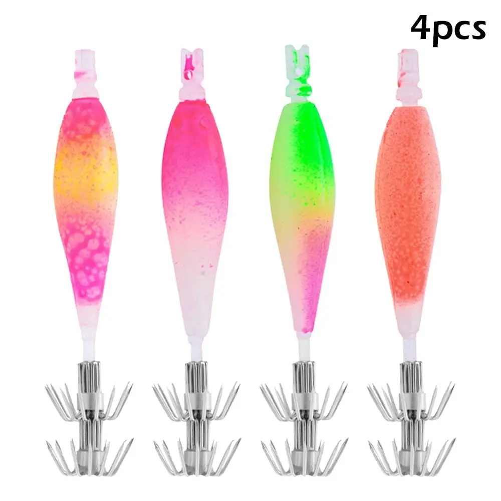 Tubo de soplado luminoso de 4 piezas, anzuelo de pulpo de madera, cebo de Camarón, anzuelo de calamar, rollo de tela, gancho de explosión de pesca marina, accesorios de pesca - imagen 5