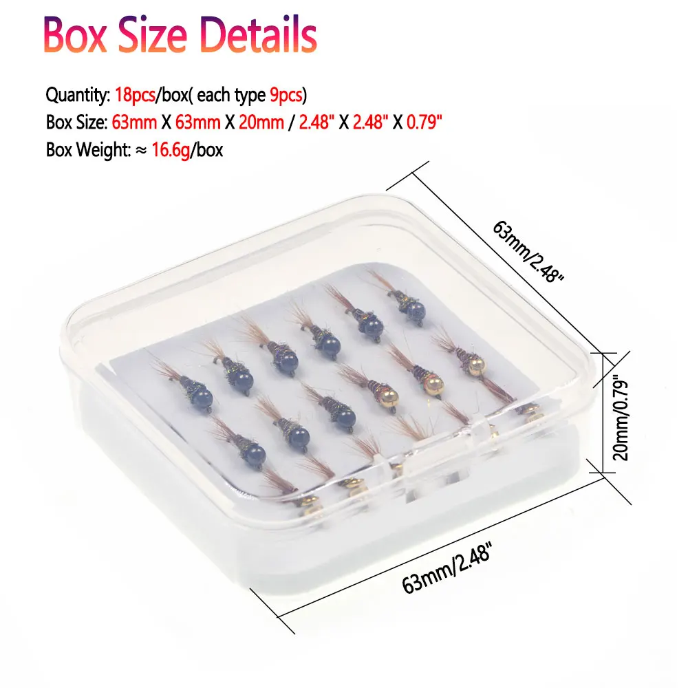 Bimoo 18 unids/caja plantilla de púas Ninfa mosca cola de faisán hundimiento rápido húmedo Euro Perdigon Ninfa mosca trucha Panfish Señuelos de Pesca cebos - imagen 5