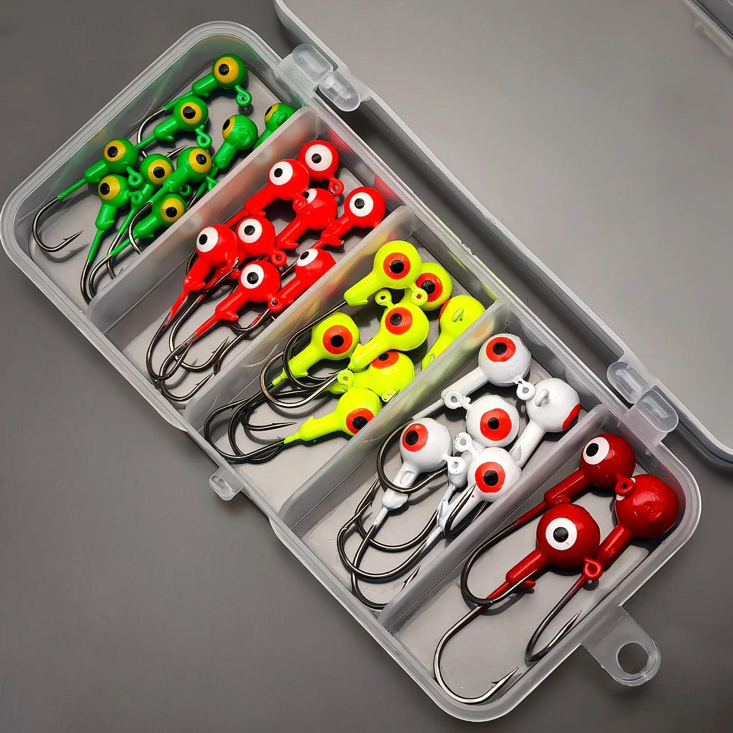 ANFS Juego de anzuelos de pesca con peso afilado mejorado, Kit de anzuelos con cabezales de plantilla de plomo, tamaños surtidos con caja de señuelos, 32 Uds. - imagen 3
