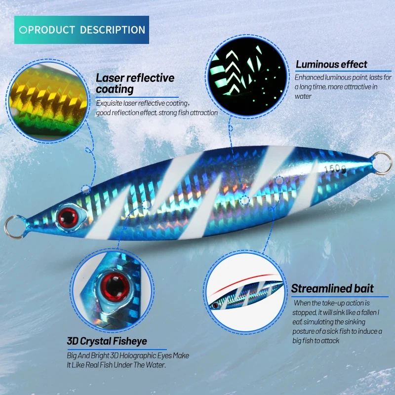 OBSESSION-señuelo luminoso de Pesca de Mar, cebo Artificial de fundición larga, plantilla de Metal, 60g, 100g, 150g, 200g - imagen 5