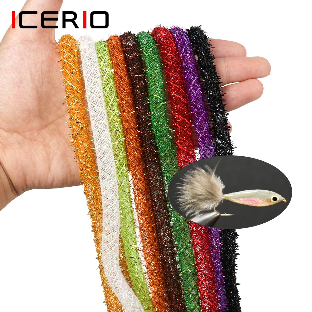 ICERIO tubo de trenza de Mylar hueco, oropel de Flash de 8mm, Material de atado de pesca con mosca para pececillos, cuerpo Zonker, moscas de agua salada, paquete de 2m