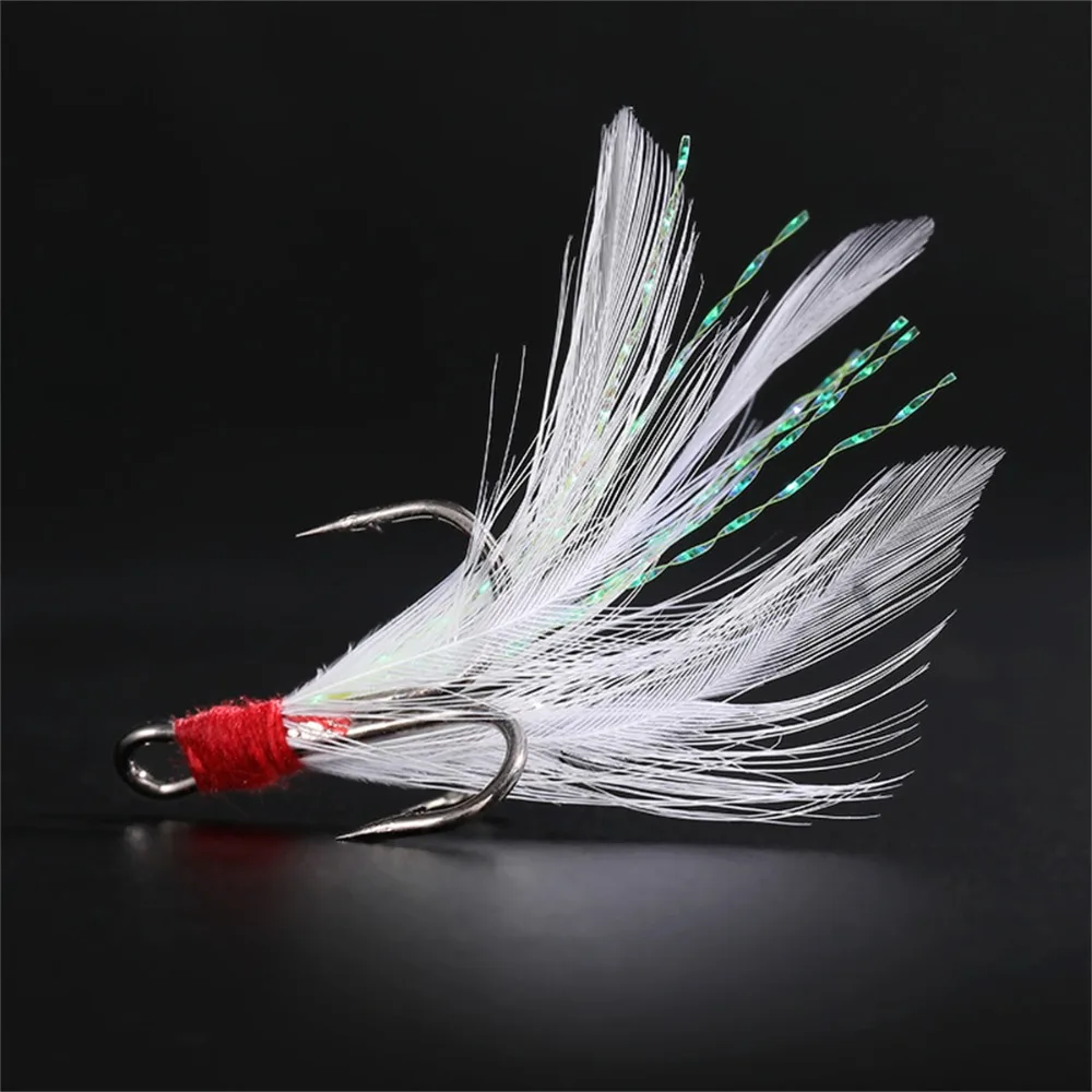 Anzuelo de pluma con púa, anzuelo de tres anclas para pesca salvaje, agua dulce y Marina, Universal, 20 unids/lote por caja - imagen 2