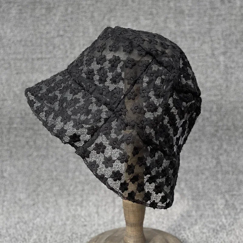 Sombrero de sol de encaje transpirable para mujer, sombrero de cubo, sombrero de lona, los estudiantes usan sombreros planos, sombreros finos de verano al aire libre - imagen 4