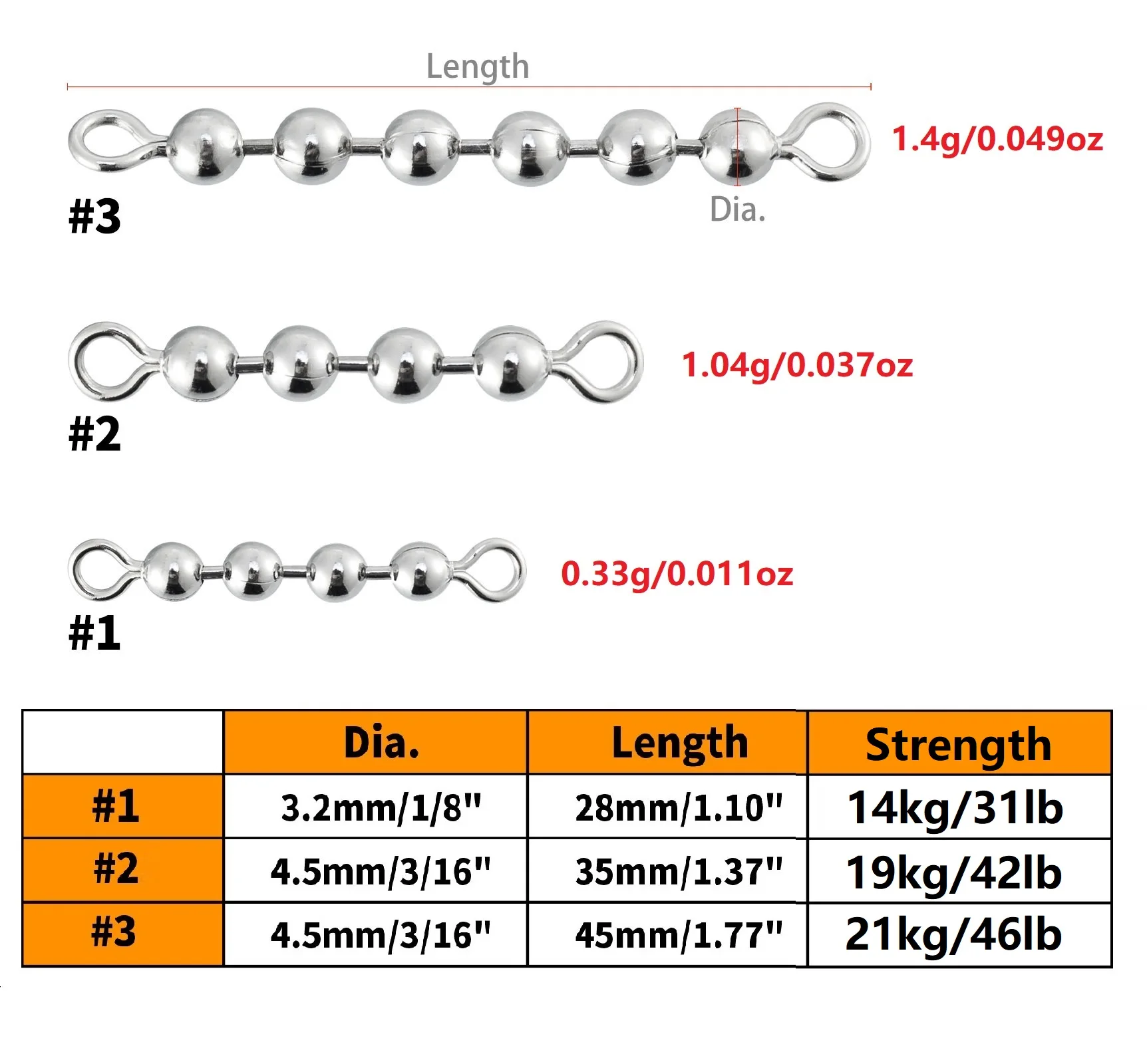 Cadena de cuentas de pesca giratoria de acero inoxidable, 10 piezas, aparejo de arrastre para bagre, Conector de anillo sólido rodante de agua salada - imagen 5