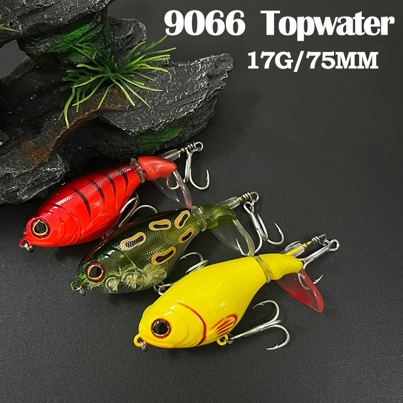 Señuelo de Pesca Popper Topwater pintado con rayos UV, cebo de plástico duro para Lucio, cola giratoria Isca Artificial, Pesca 9066