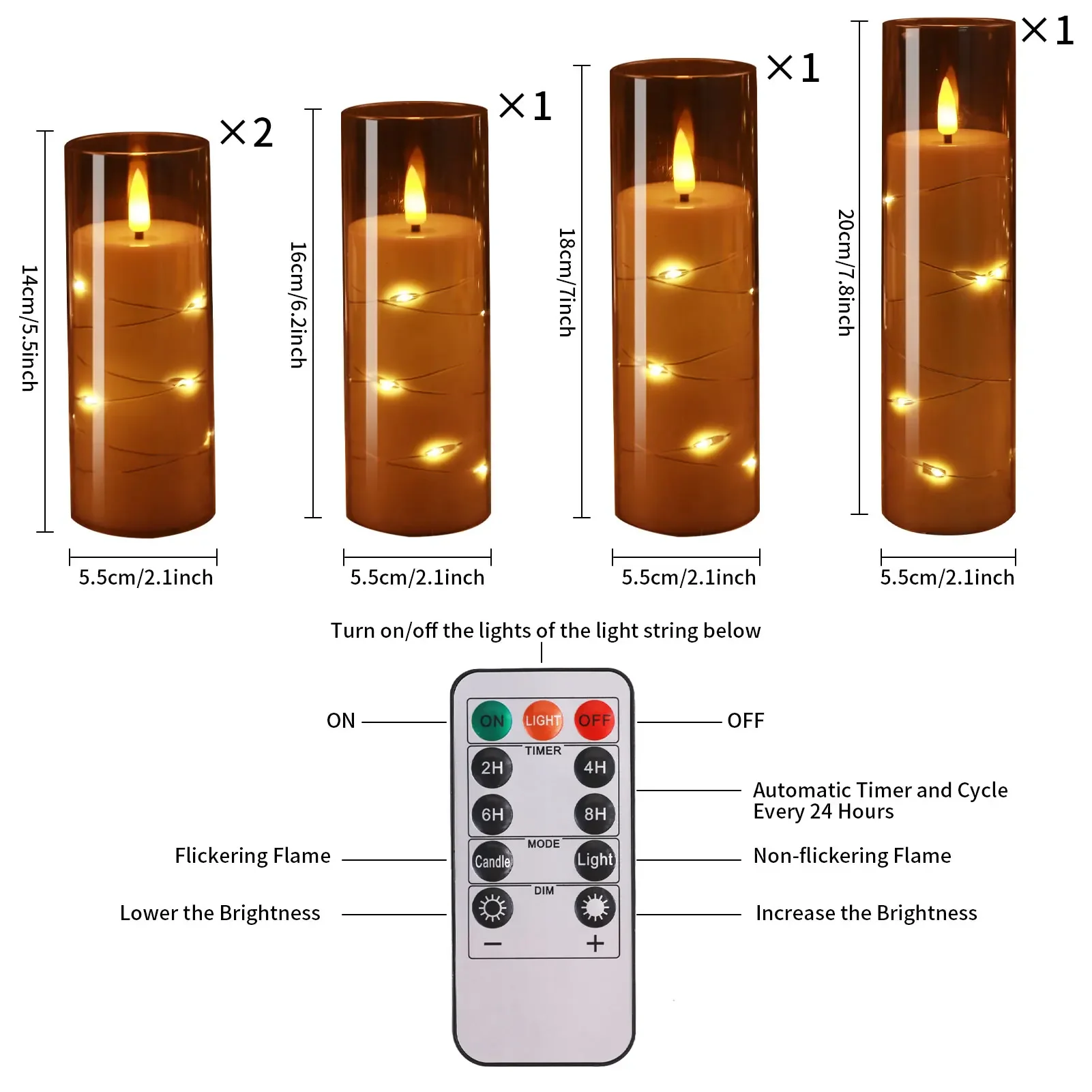Juego de velas electrónicas LED sin llama con cadena de estrella integrada y temporizador, Control remoto, parpadeante, Pilar LED, decoración del hogar - imagen 3