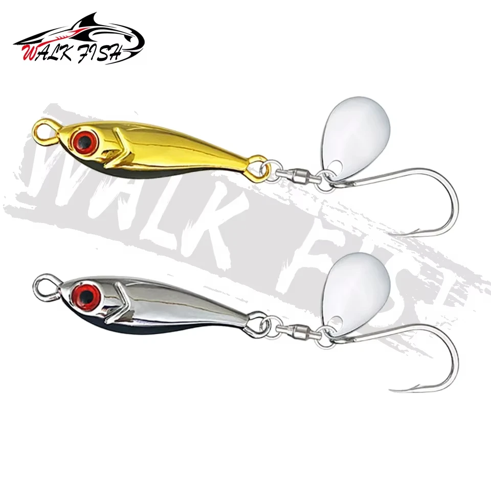WALK FISH-cebo Artificial con lentejuelas giratorias, delfín pequeño galvanizado, pesca en el mar, caballa, Lucio, Metal dorado y plateado, 5g-40g - imagen 3