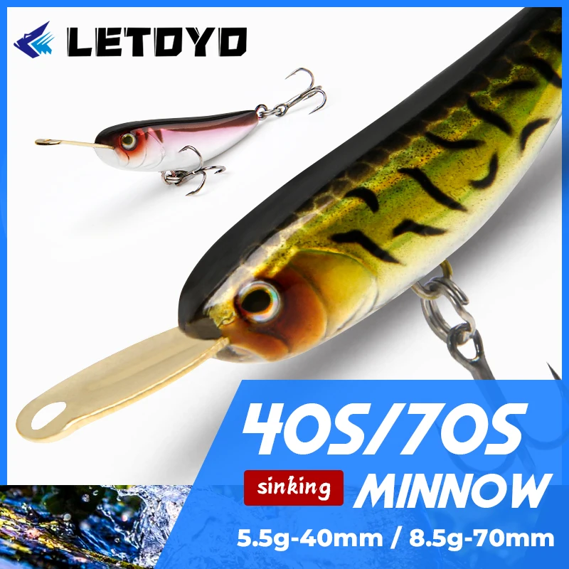 LETOYO-cebo de pesca de pececillo Micro hundido, 40mm/5,5g, 70mm/8,5g, señuelo tipo lápiz Artificial para lubina, trucha, Señuelos de Pesca - imagen 2
