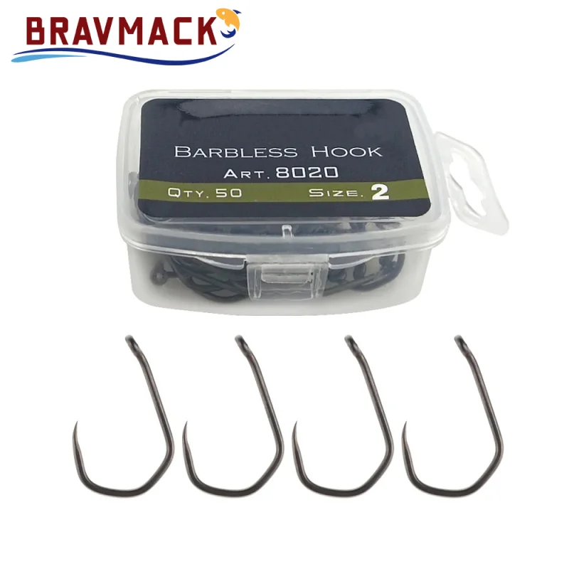 50 Uds. Anzuelo sin púas de acero inoxidable con revestimiento de anzuelo con ojo 8020 accesorios de pesca