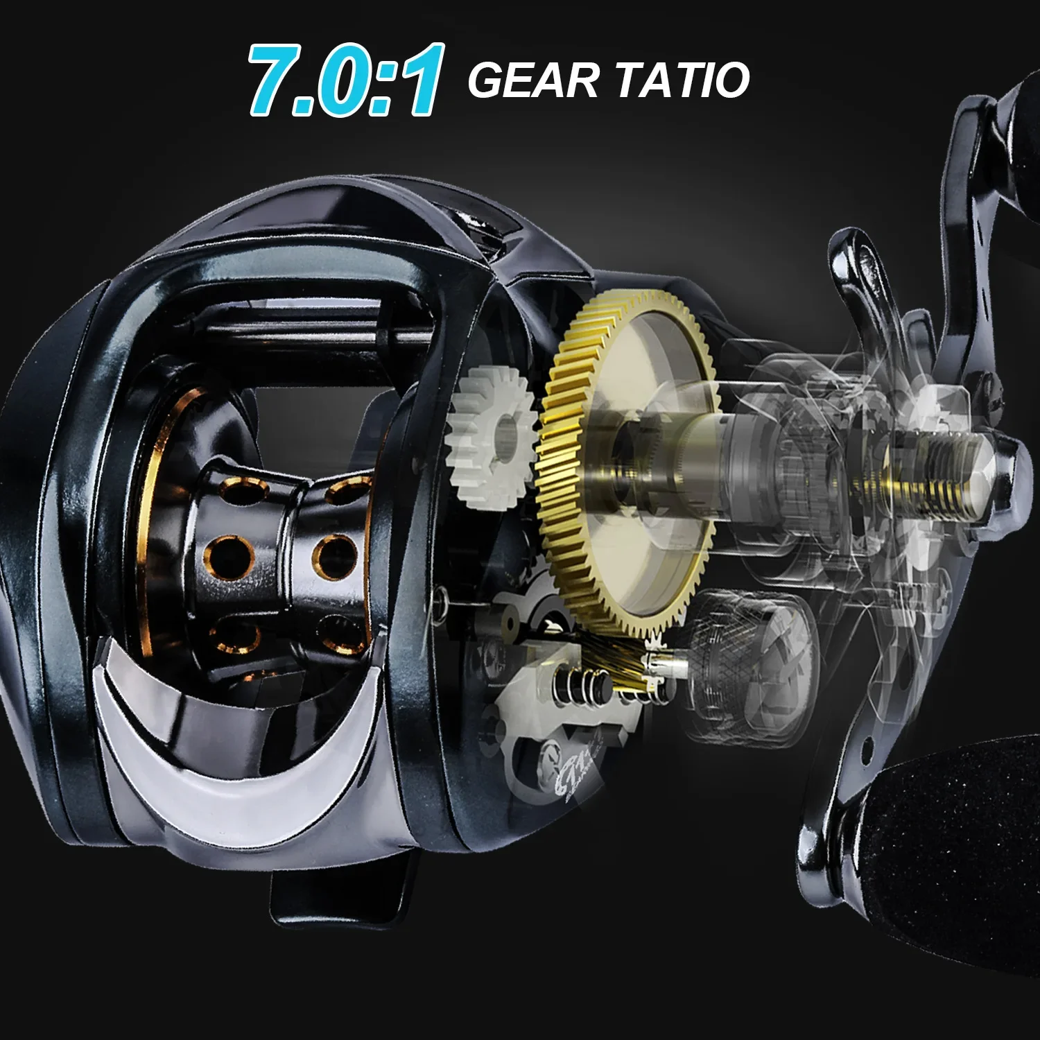 Sougayilang-carrete de pesca Baitcasting, sistema de freno magnético, arrastre máximo de 8KG, alta velocidad 7,0: 1, 11 + 1BB - imagen 5