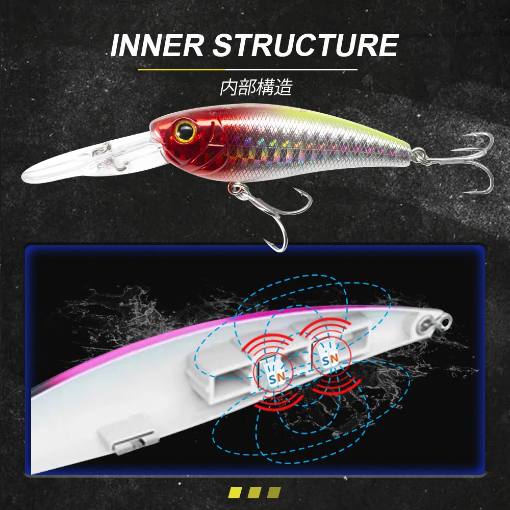 D1-señuelo de pesca Artificial para pececillos, cebo flotante y de hundimiento lento, Wobbler, para buceo profundo, 100mm/11,3g y 12,5g - imagen 5