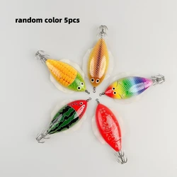 Color aleatorio, 5 uds., anzuelo de madera para camarones, calamar, anzuelo plano de madera para equilibrio de camarones, cebo simulado, cebo de imitación, señuelos de peces de plumas
