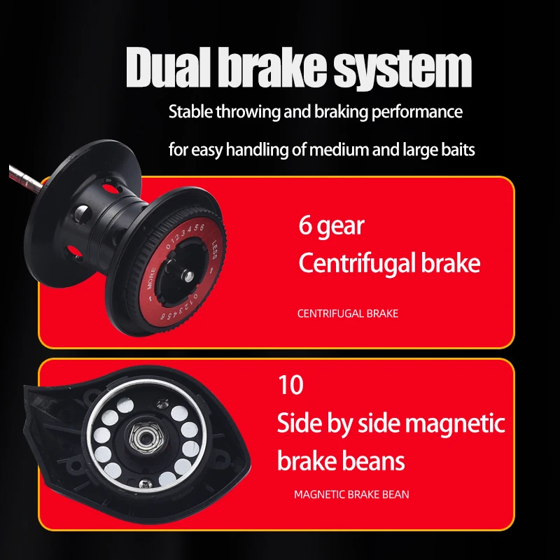 Carretes de pesca Audi ligeros Baitcasting, doble freno, alta velocidad, relación de engranaje 7,2: 1, arrastre máximo de 8kg, agua dulce - imagen 3