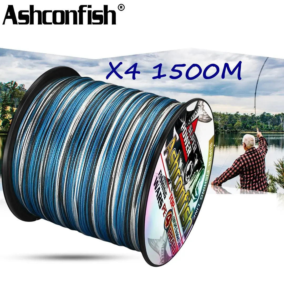 Ashconfish-línea de pesca trenzada PE X4 de 1500M, arrastre de 2 ~ 100LB, multifilamento japonés para Lucio, carpa, accesorios de pesca