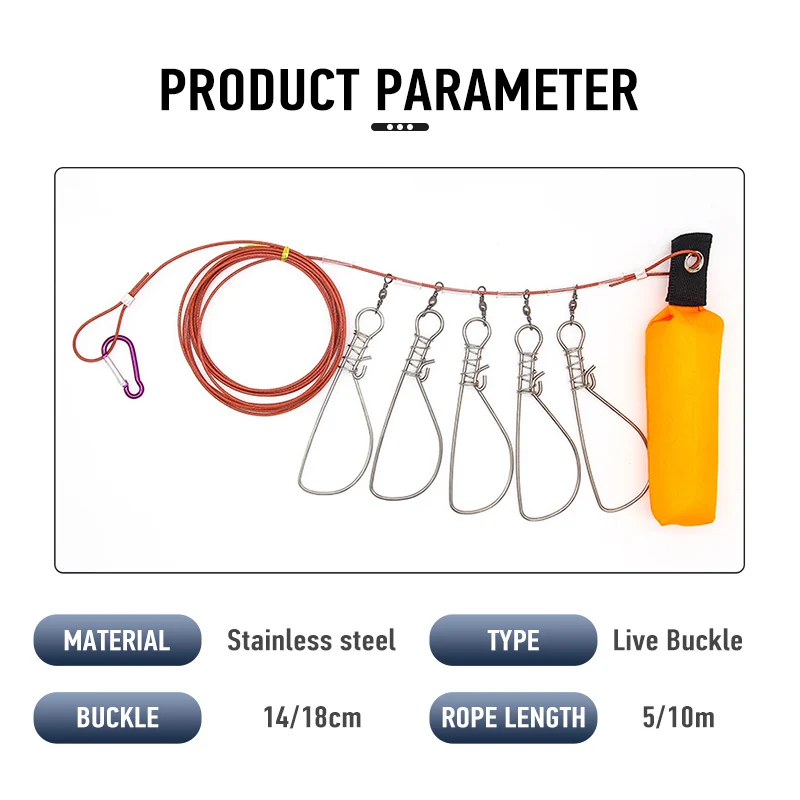 ARDEA-hebilla de bloqueo para peces vivos, accesorio de acero inoxidable de 5m/10m con cuerda de acero flotante, controlador de peces grandes, equipo de pesca - imagen 3