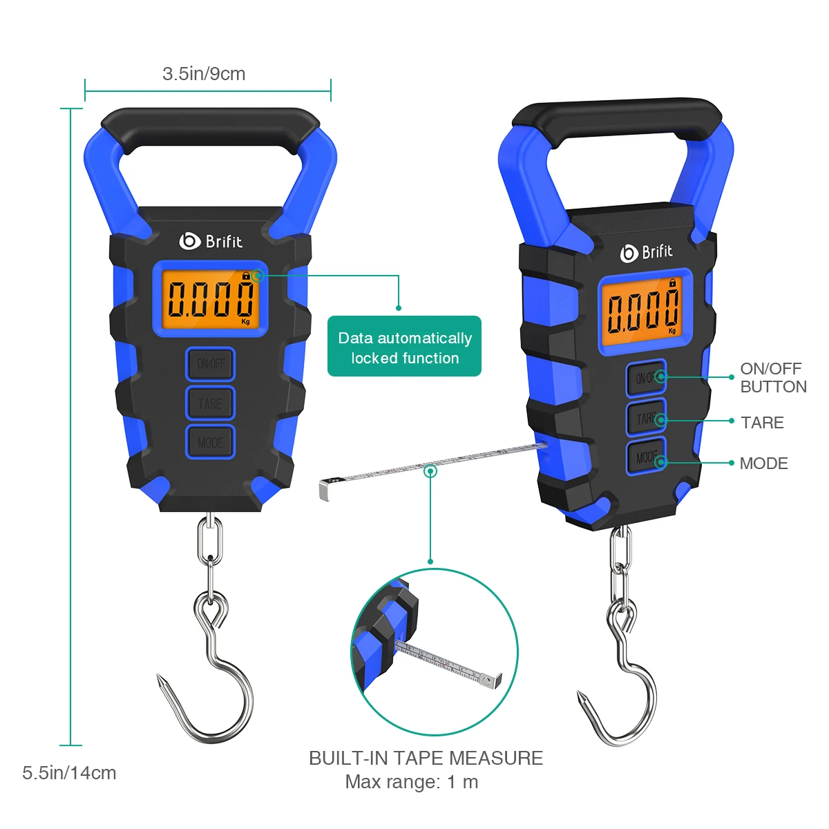 Báscula colgante digital 50 kg con regla y gancho para pescar - pantalla LED - imagen 5