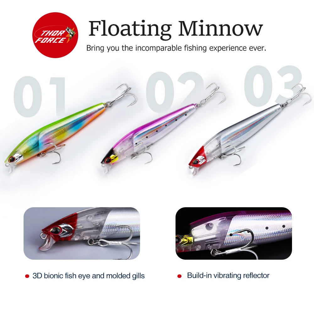 THORFORCE Wiebelende Vissen Lokken 100mm 13.8g Drijvende Minnow Kunstaas Voor Bass Baars Snoek Forel - imagen 3